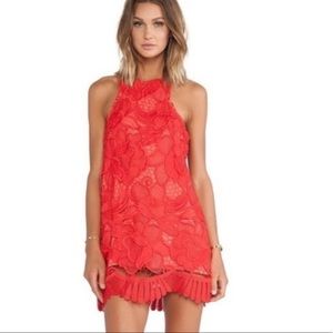 Lovers + Friends Caspian Floral Lace Shift Dress Red Sz L